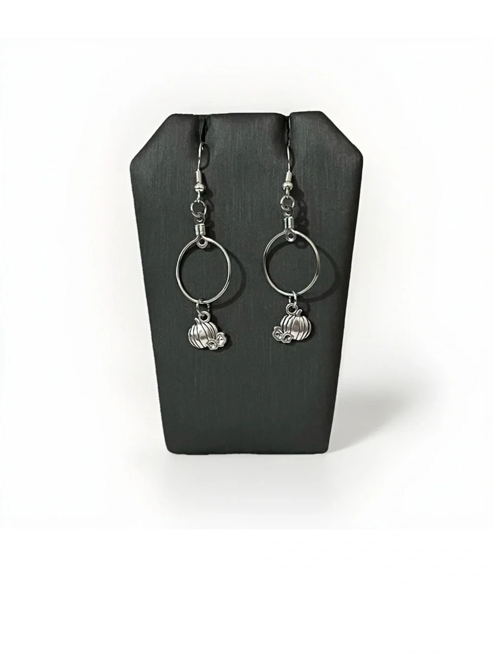 Silver Pumpkin Hoop Earrings Goth Spooky Halloween Dangle Drop Charm Jewelry